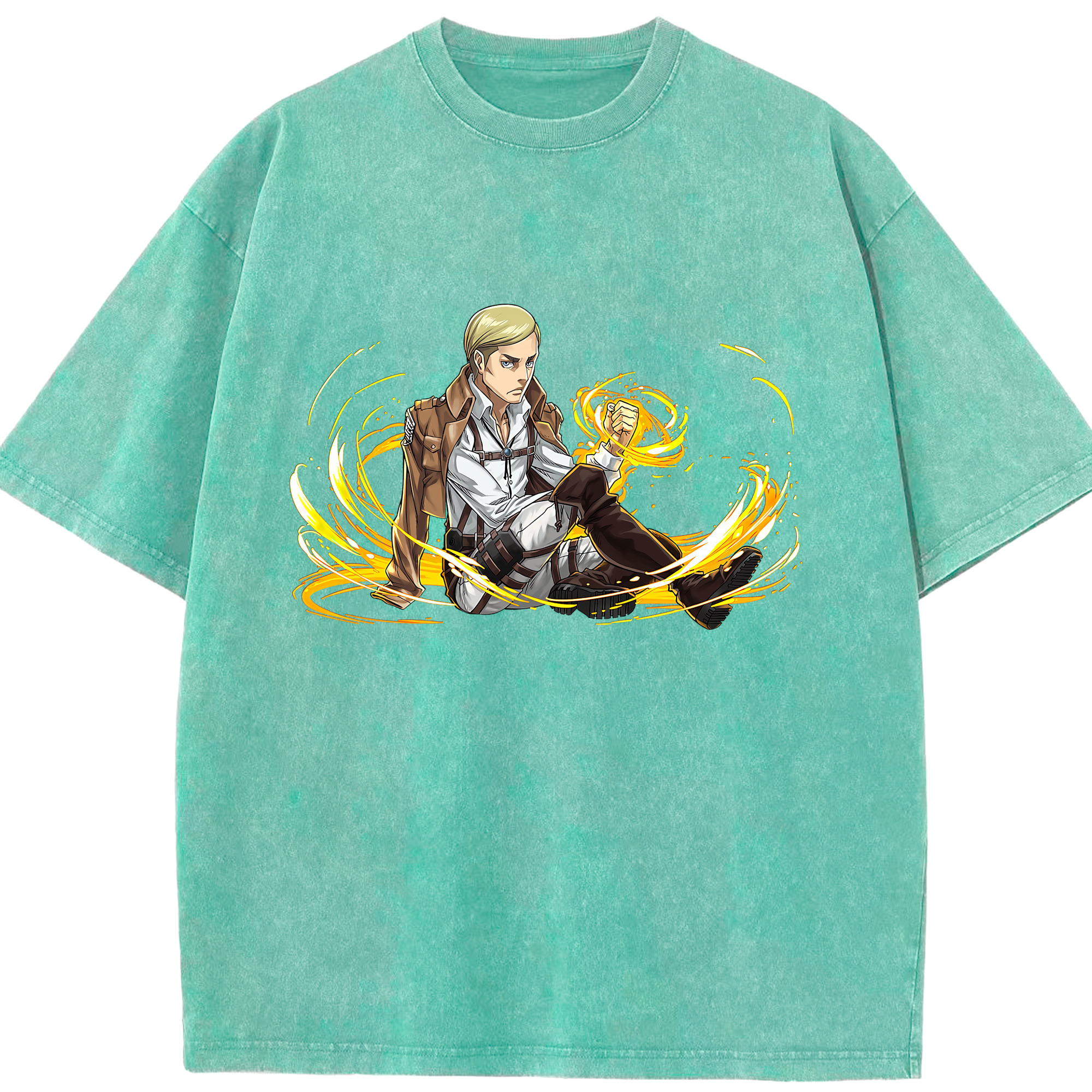 （画像用） 進撃の巨人 エルヴィン・スミス Attack on Titan Erwin Smith 綿100% ヴィンテージ風 半袖Tシャツ（フロントプリント）